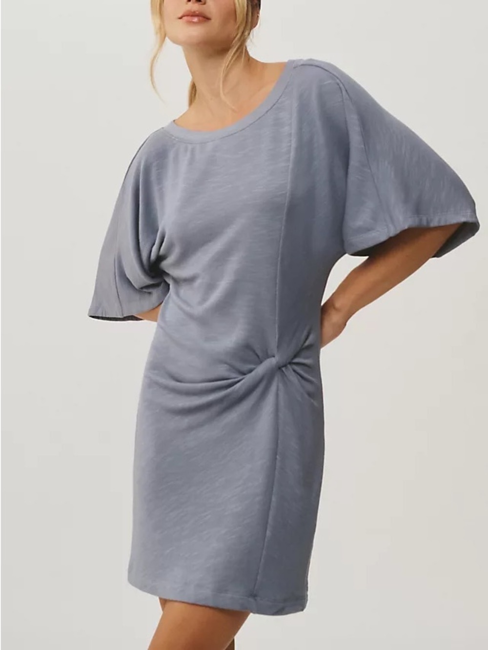Anthropologie Daily Practice Side-Twist Dress Folkstone Grey Blue Size XS